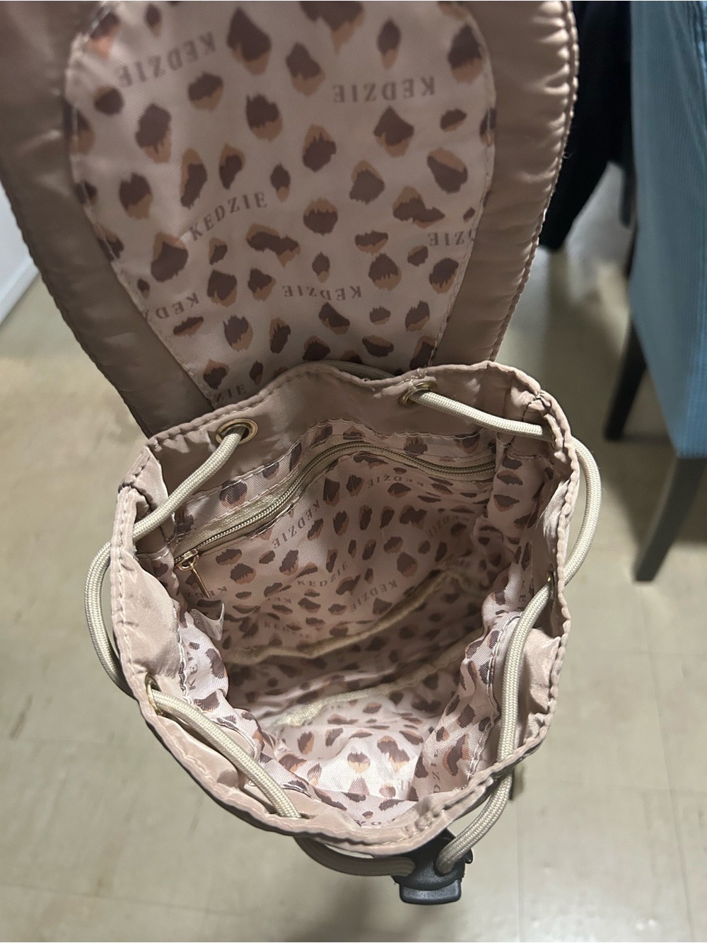 Kedzie Mini Backpack Tan Taupe Nylon Buckle Flap Drawstring Purse - Picture 5 of 7